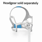 Angled photo with headgear sold separately label